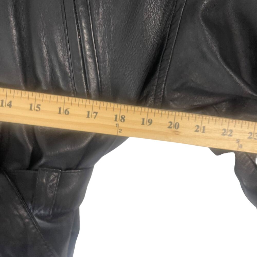 Wilson's Women's Large Vintage 80s Black Leather Moto‎ Biker Belted Jacket Coat - Picture 7 of 10